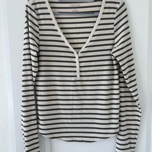 American Eagle Outfitters- long sleeve, striped, ribbed, v-neck, Henley top
